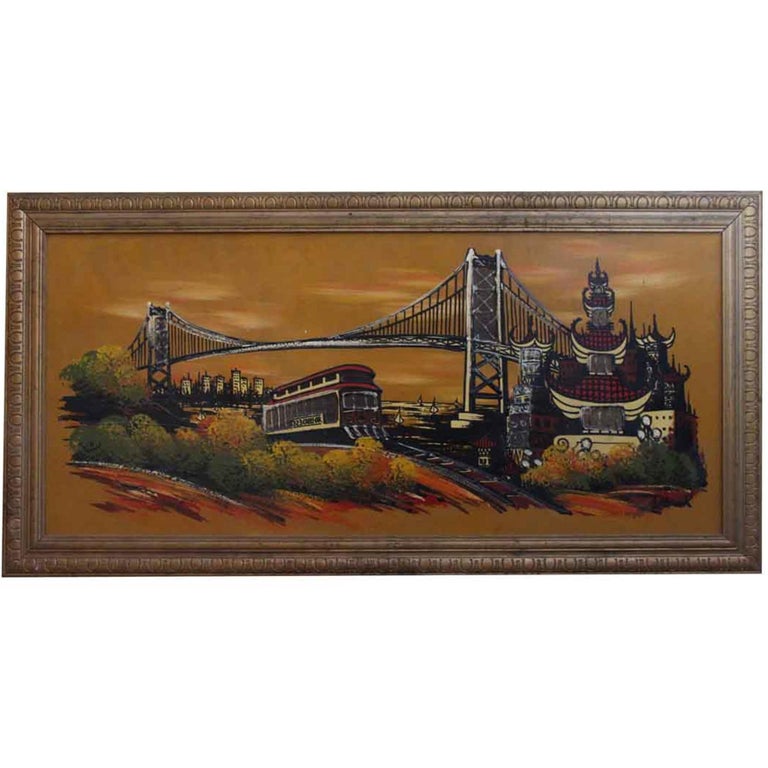 1990s Unique Golden Gate Bridge Painting By Ashbrook Studios In