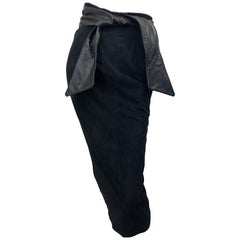 1990s Vakko Black Suede + Leather Size 4 High Waisted Vintage 90s Midi Skirt