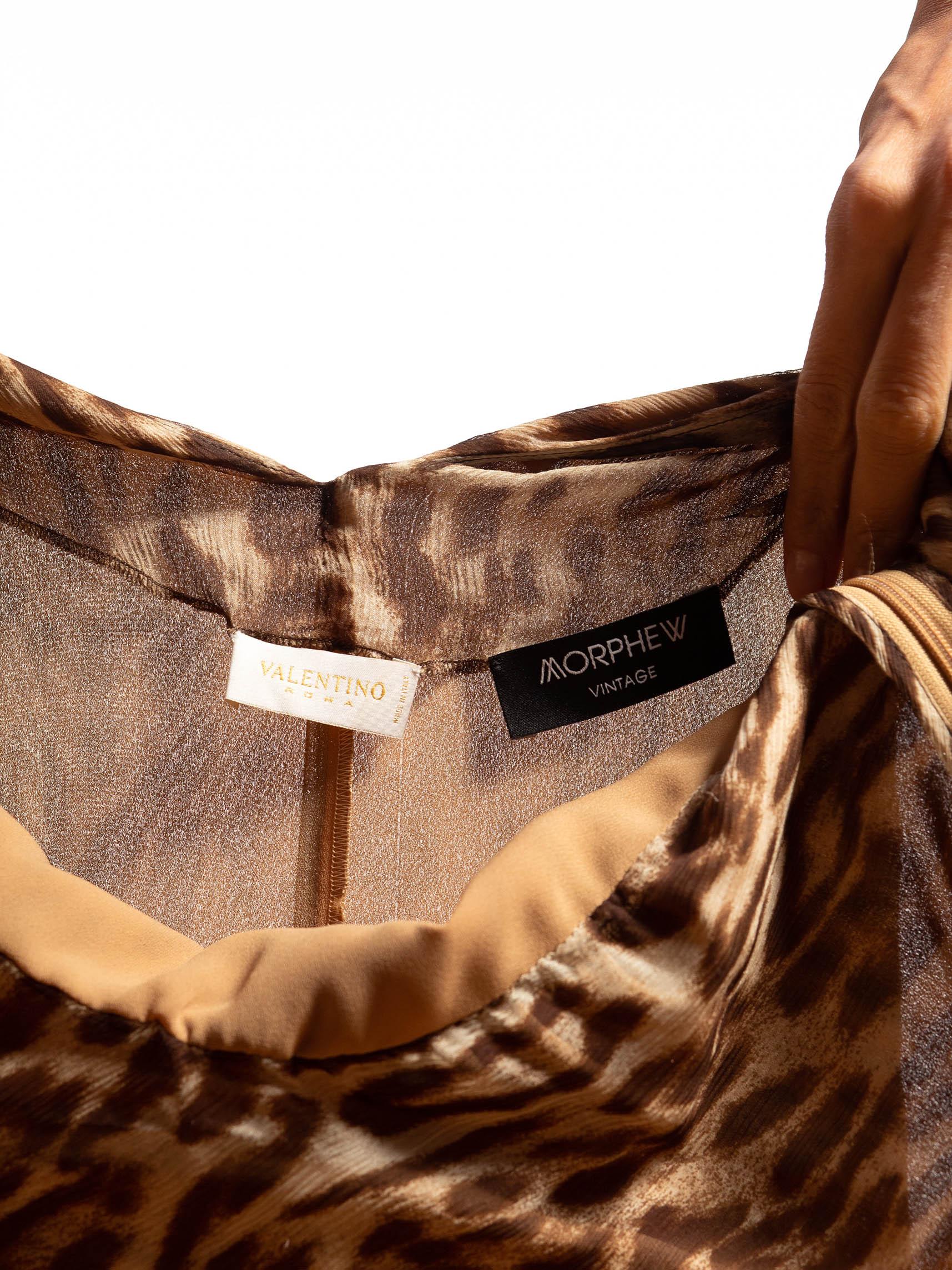 VALENTINO - Robe en polyester marron et crème à imprimé animal, neuve avec étiquettes, années 1990 en vente 5