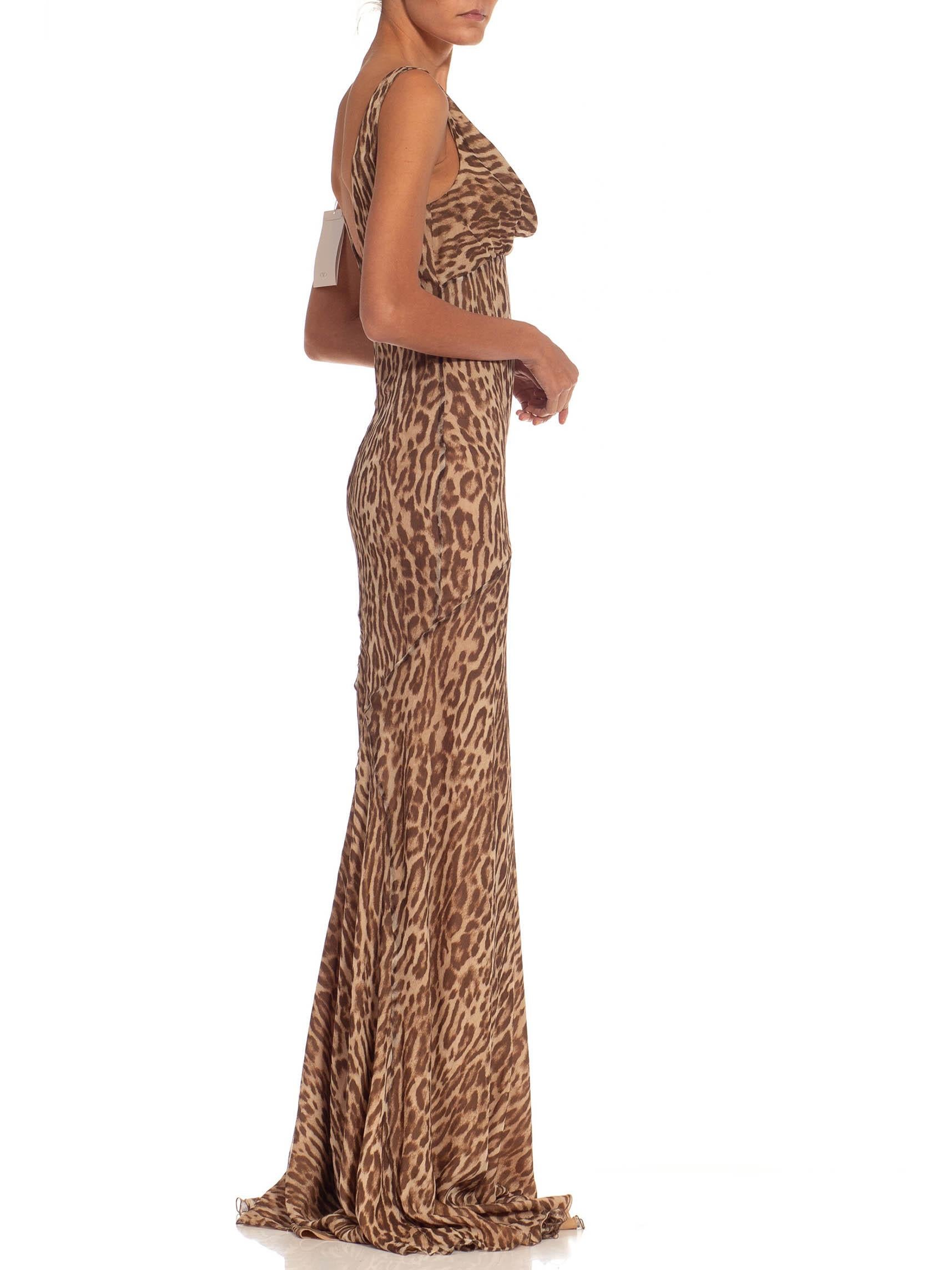 1990S VALENTINO Animal Print Brown & Cream Polyester NWT Gown In Excellent Condition For Sale In New York, NY
