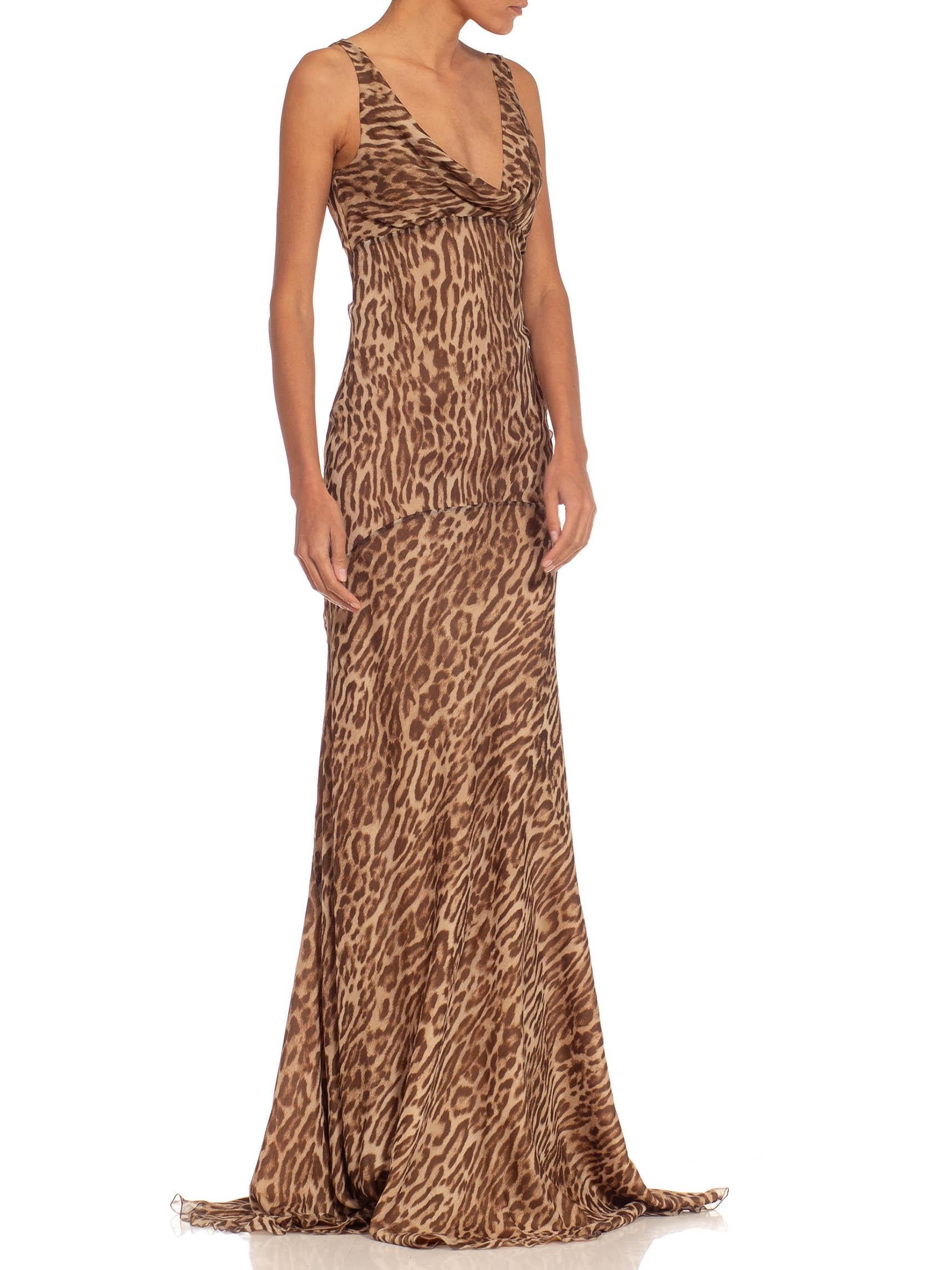 Women's 1990S VALENTINO Animal Print Brown & Cream Polyester NWT Gown For Sale