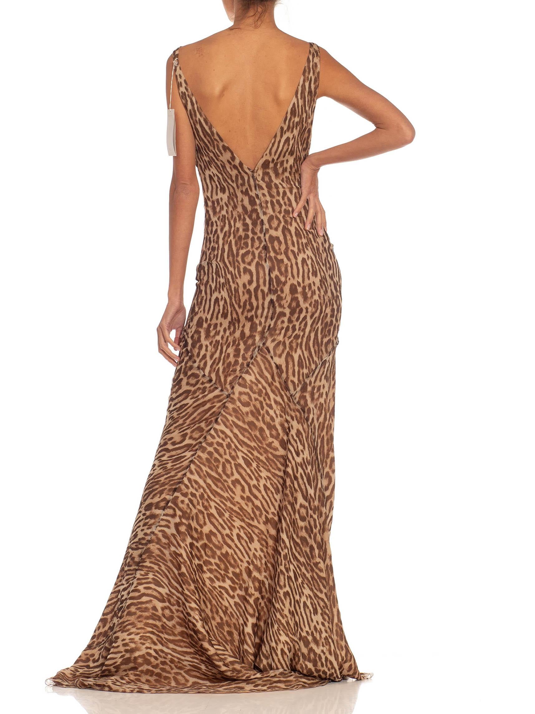 1990S VALENTINO Animal Print Brown & Cream Polyester NWT Gown For Sale 3