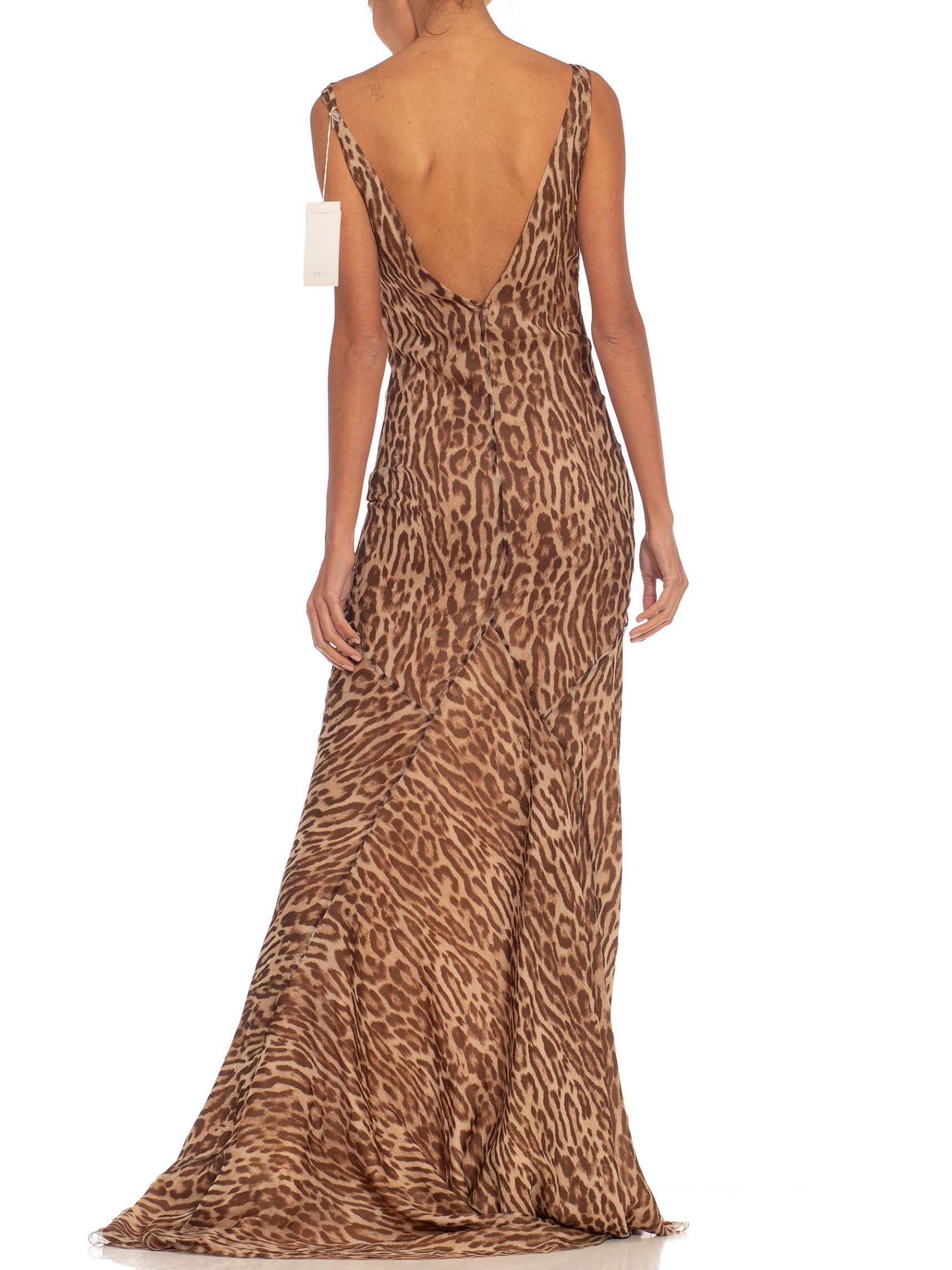 1990S VALENTINO Animal Print Brown & Cream Polyester NWT Gown For Sale 4