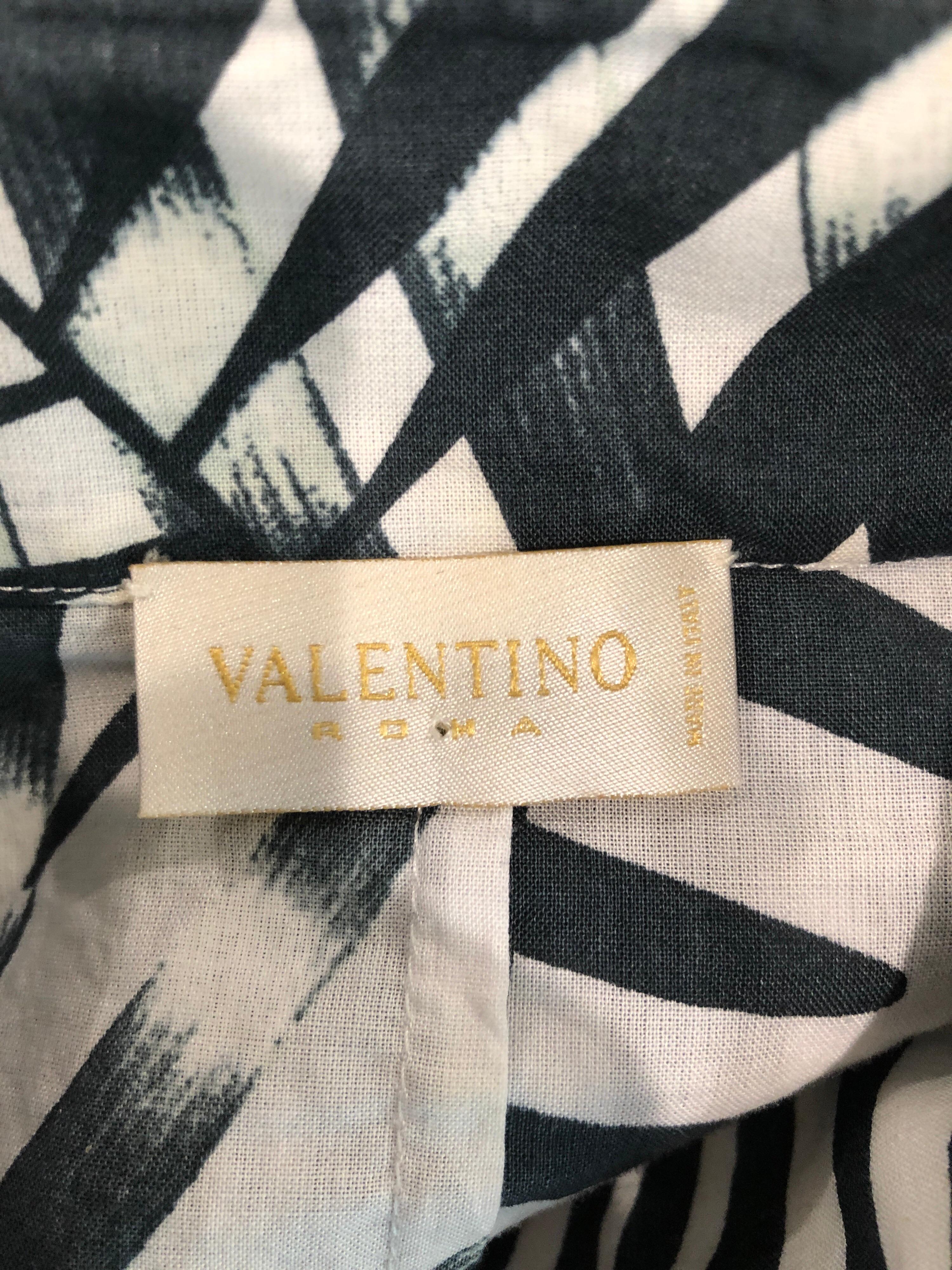 Valentino Black and White 2000s Palm Print Cotton Long Bell Sleeve Shirt Blouse For Sale 13