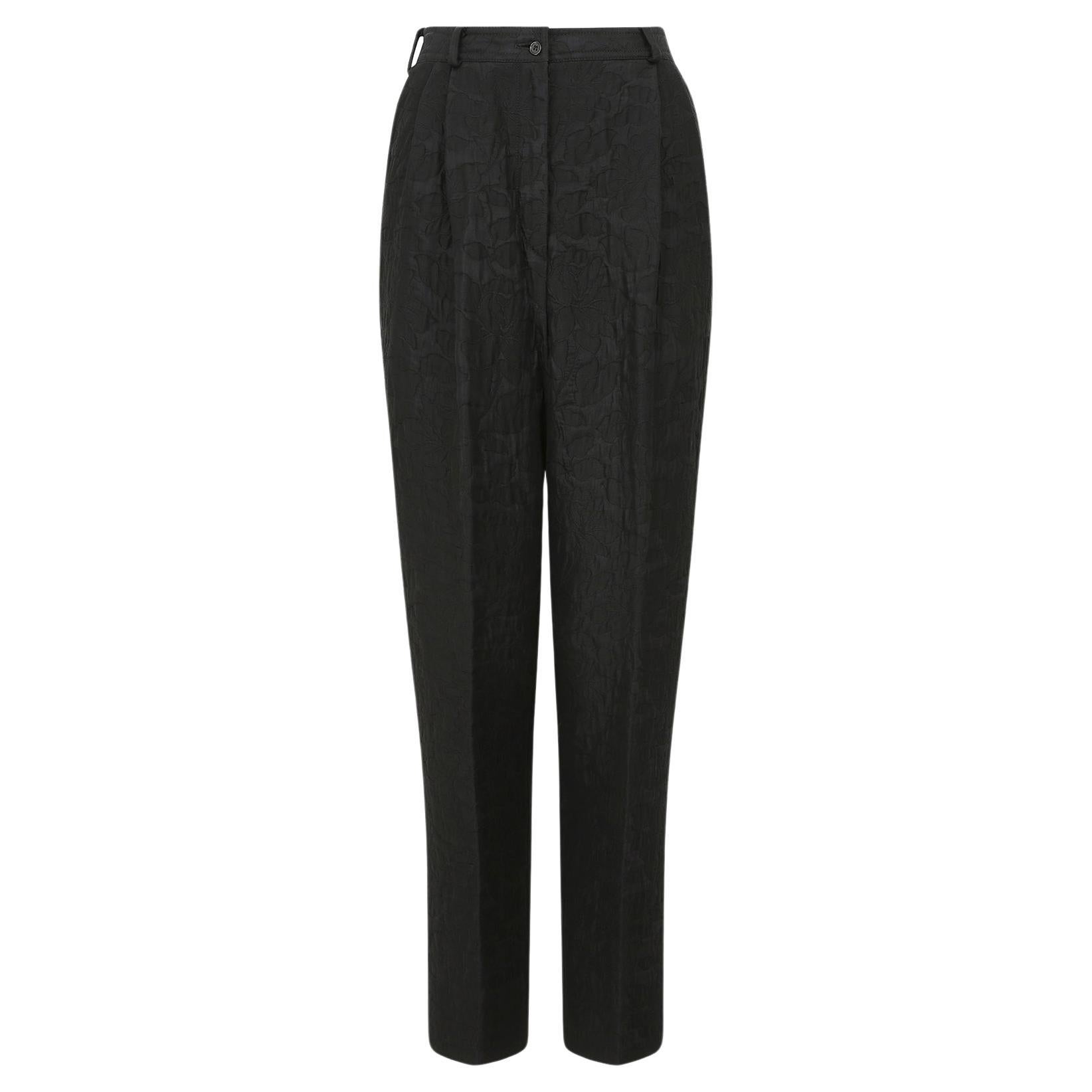 1990er Valentino Schwarze Jacquard-Hose mit Blumenmuster im Angebot