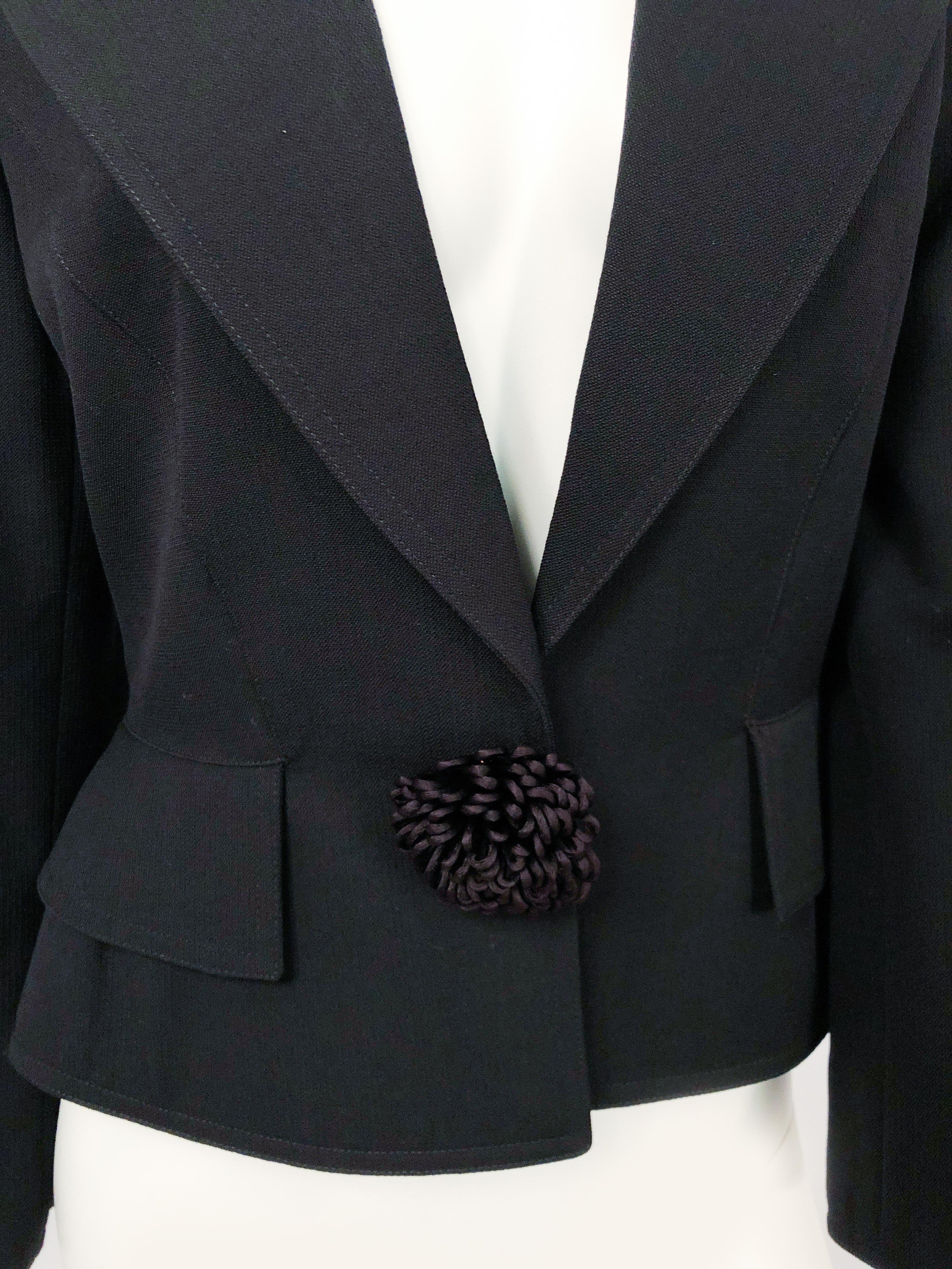 1990s Valentino Black Jacket with Cordé Flower Closure In Good Condition For Sale In San Francisco, CA