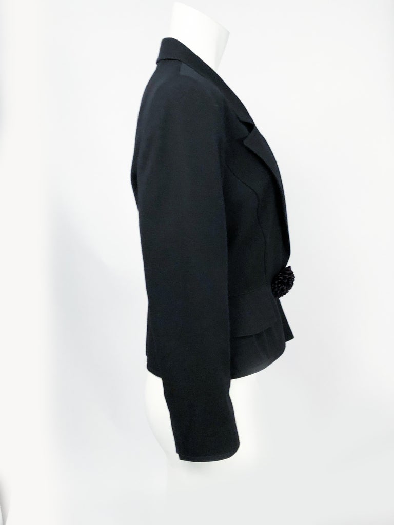 1990s Valentino Black Jacket with Cordé Flower Closure For Sale at 1stDibs