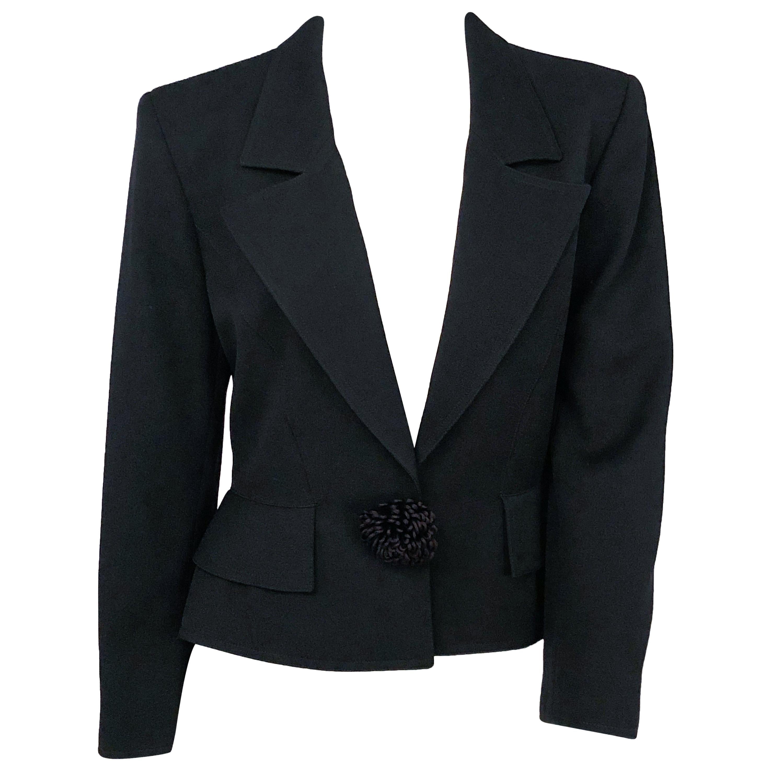 1990s Valentino Black Jacket with Cordé Flower Closure For Sale