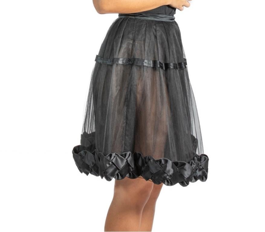 1990S VALENTINO Black Nylon Tulle Sheer Skirt In Excellent Condition For Sale In New York, NY