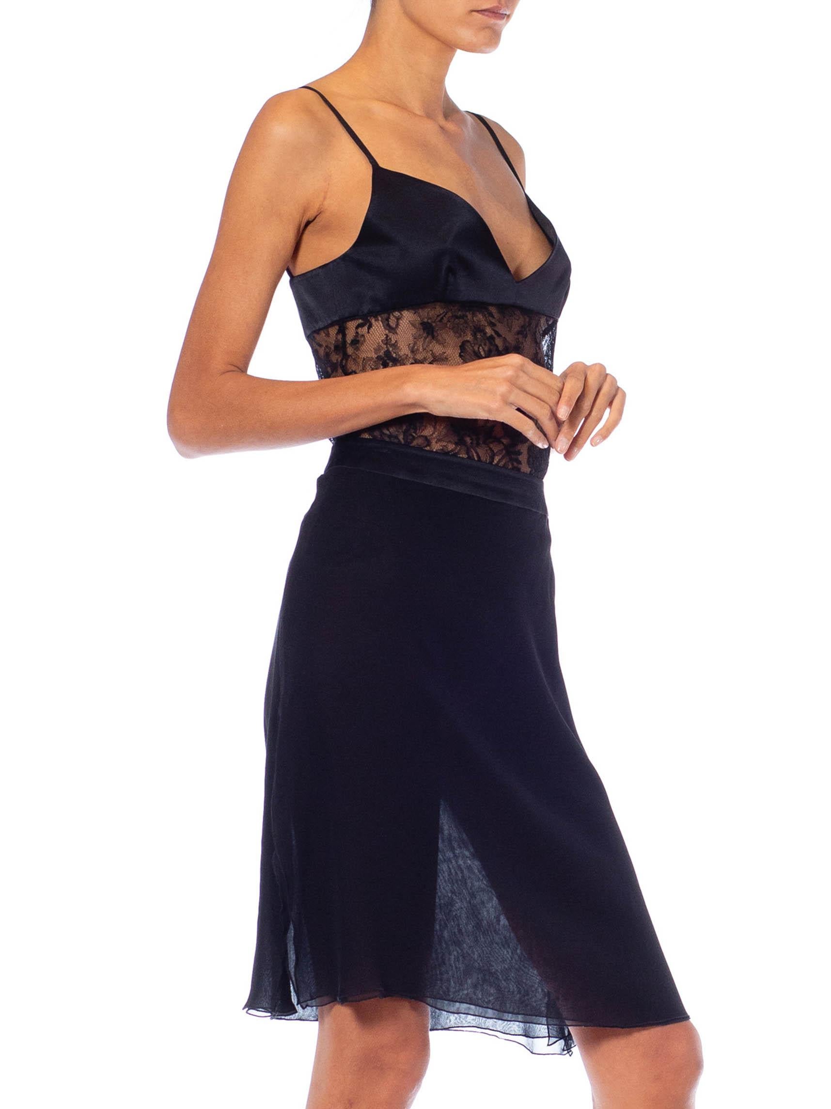 1990S Valentino Black Silk Chiffon & Lace Bra Top Cami Mini Skirt Ensemble Nwt For Sale 6