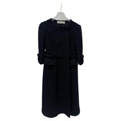 1990s Valentino Black Textured A-Line Coat with Fringe, IT 38