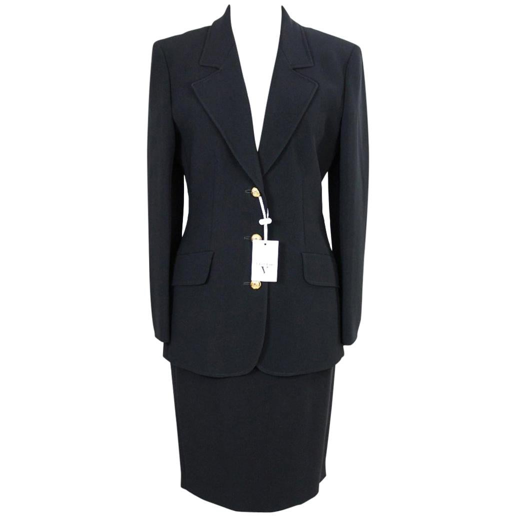 1990s Valentino Black Viscose Classic Formal Tailleur Suit Skirt