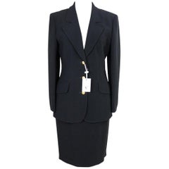 1990s Valentino Black Viscose Classic Formal Tailleur Suit Skirt