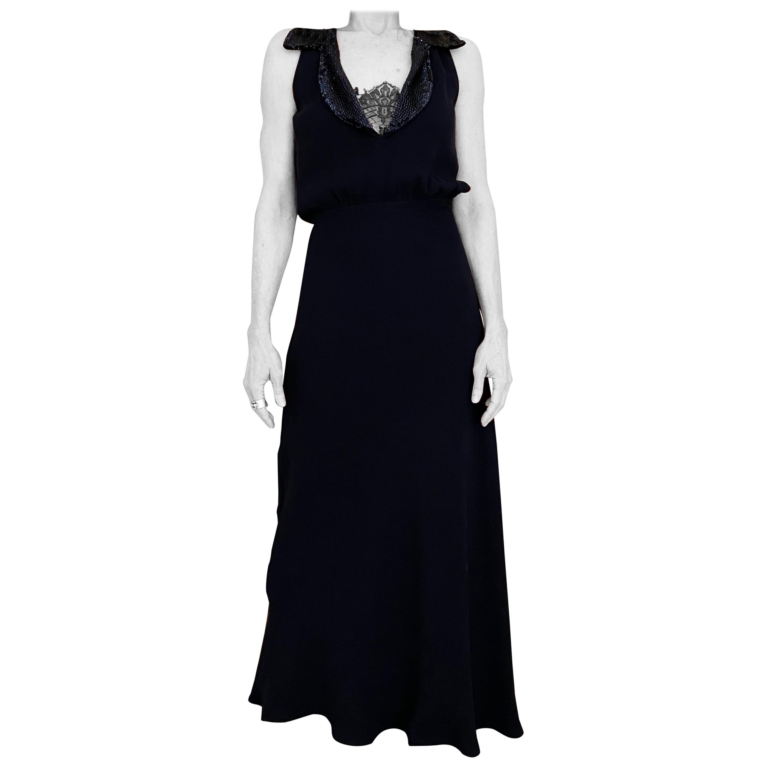 1990s Valentino Navy Blue crepe silk  Gown  For Sale