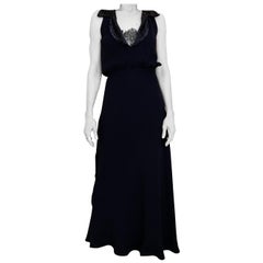 1990s Valentino Navy Blue crepe silk  Gown 