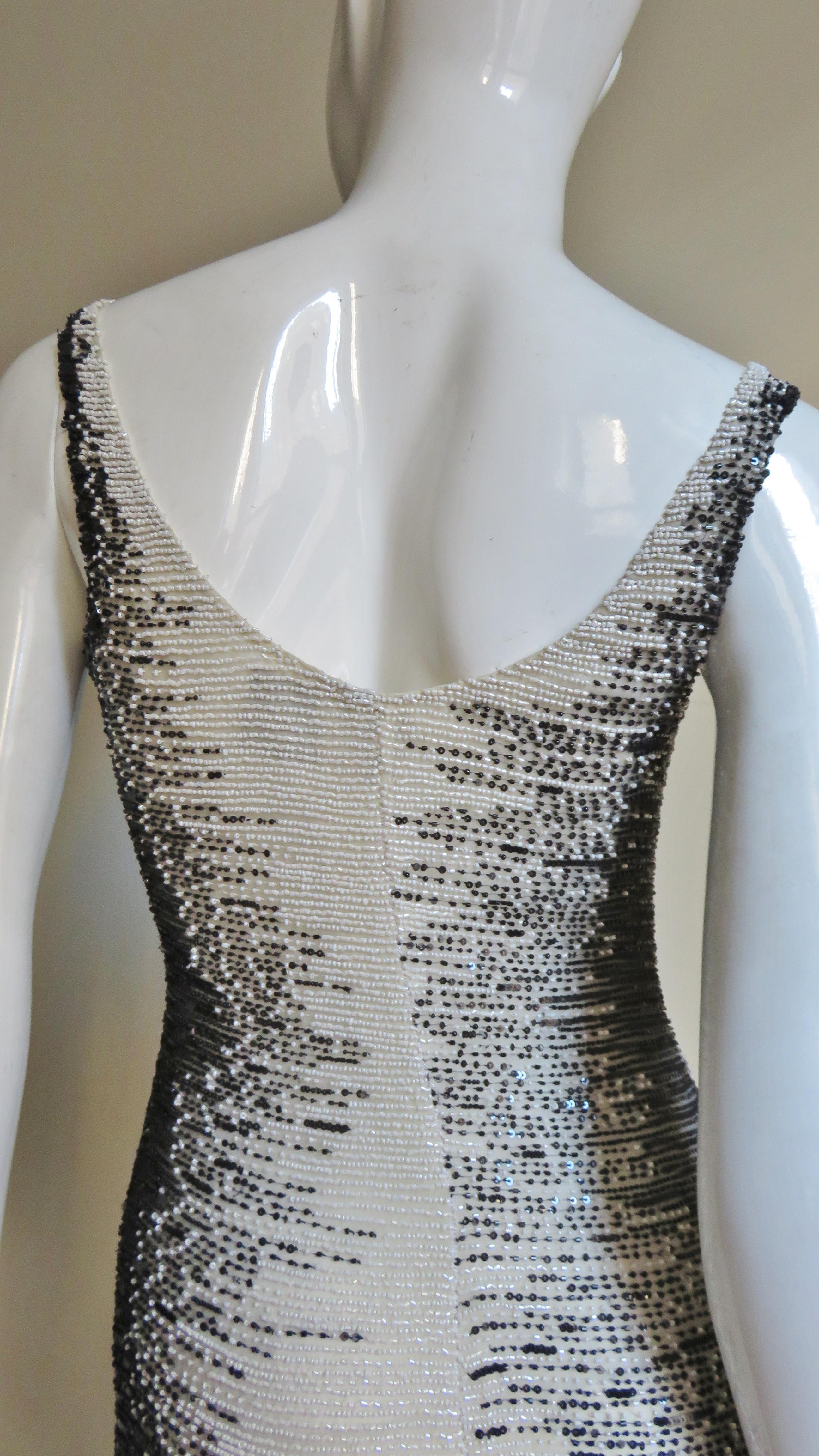 1990s Valentino Boutique Black and White Beaded Dress 8