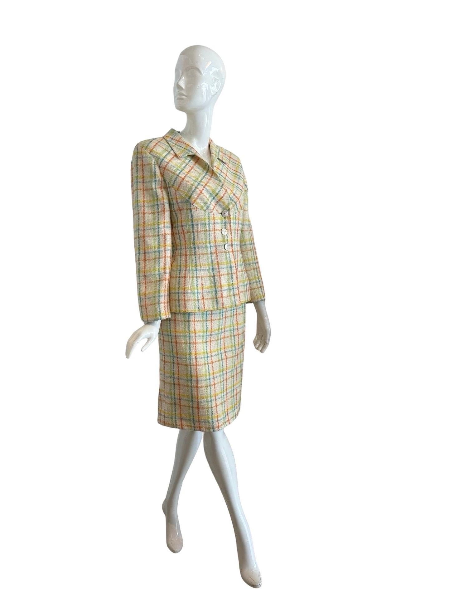 Beige 1990s Valentino Candy Color Tweed Skirt Suit For Sale