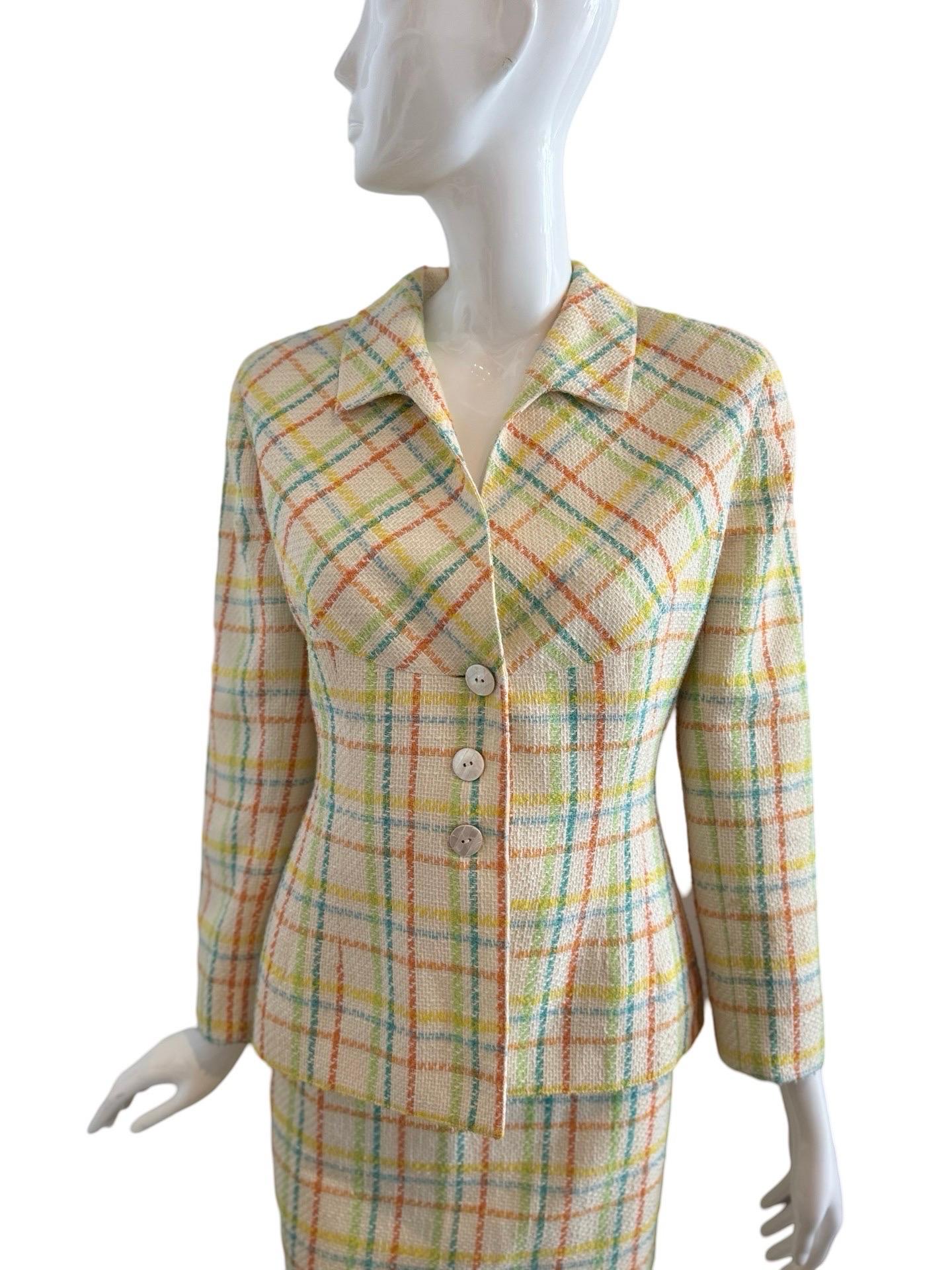 Women's 1990s Valentino Candy Color Tweed Skirt Suit For Sale