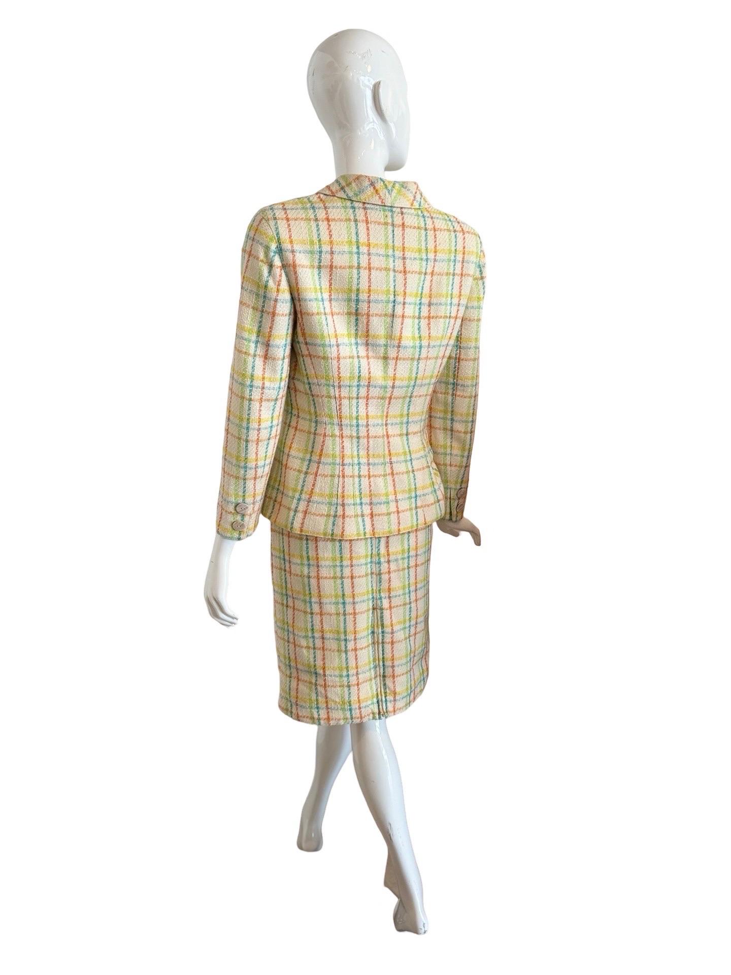 1990s Valentino Candy Color Tweed Skirt Suit For Sale 1