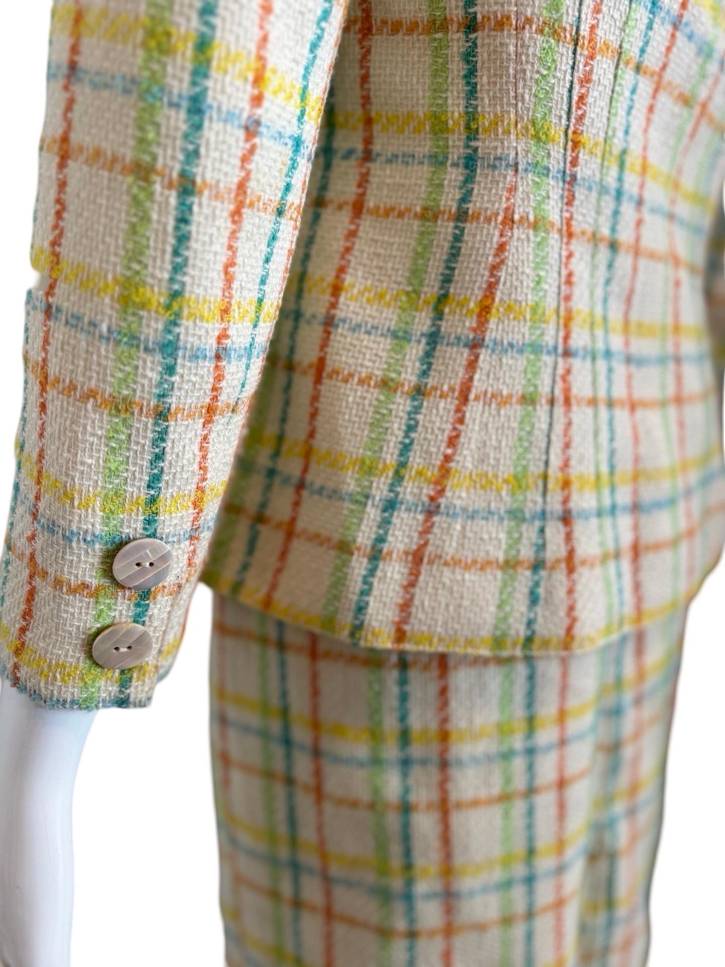 1990s Valentino Candy Color Tweed Skirt Suit For Sale 3