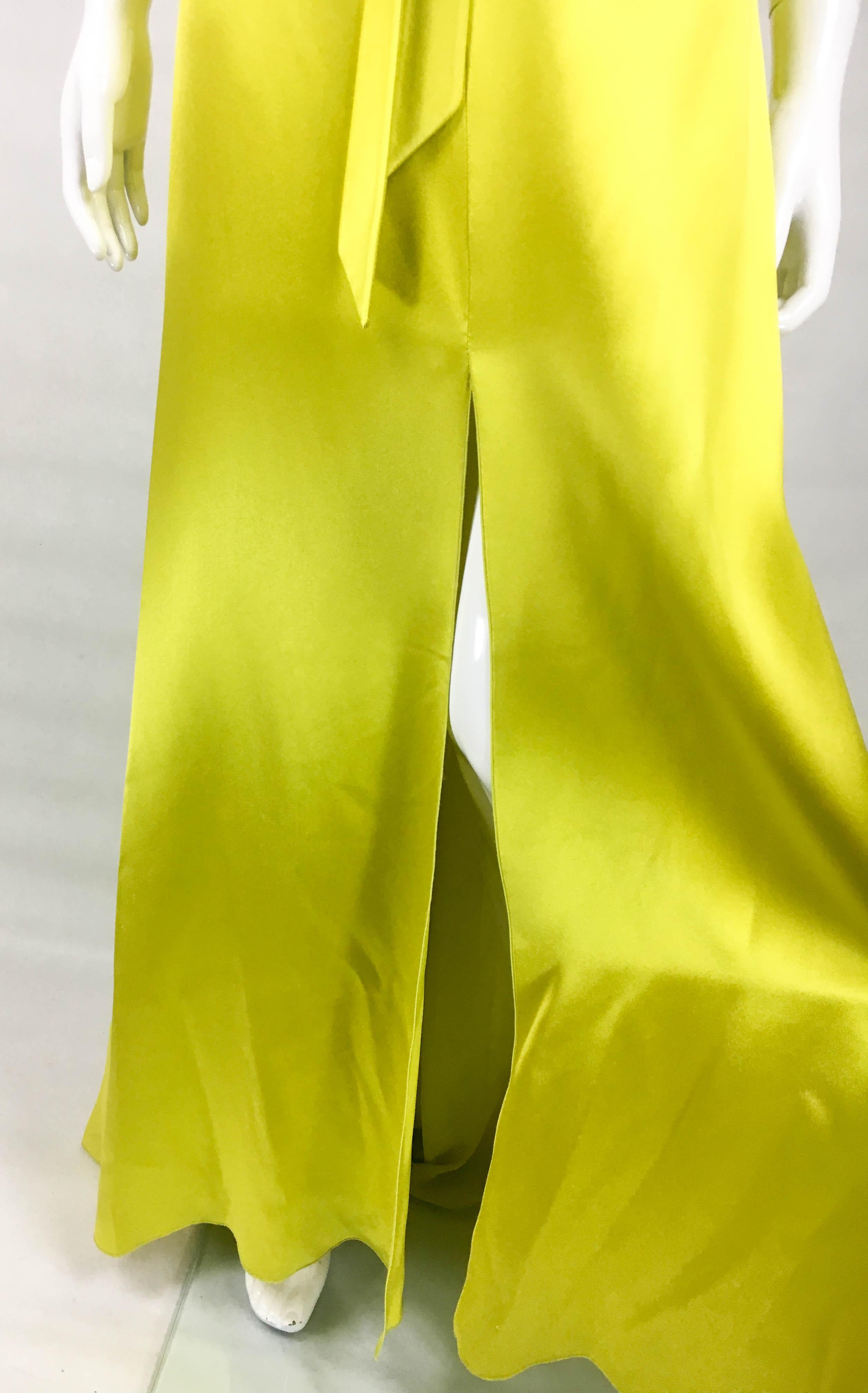 1990's Valentino Chartreuse Silk Evening Gown 2