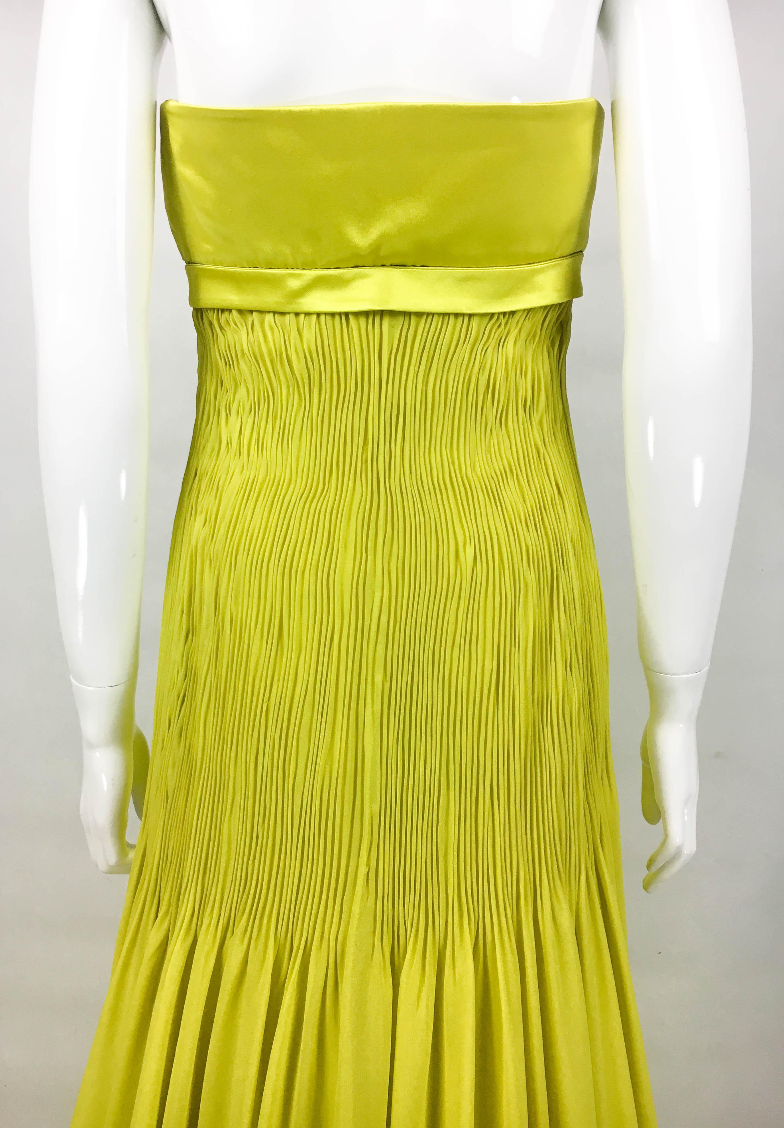 1990's Valentino Chartreuse Silk Evening Gown 5