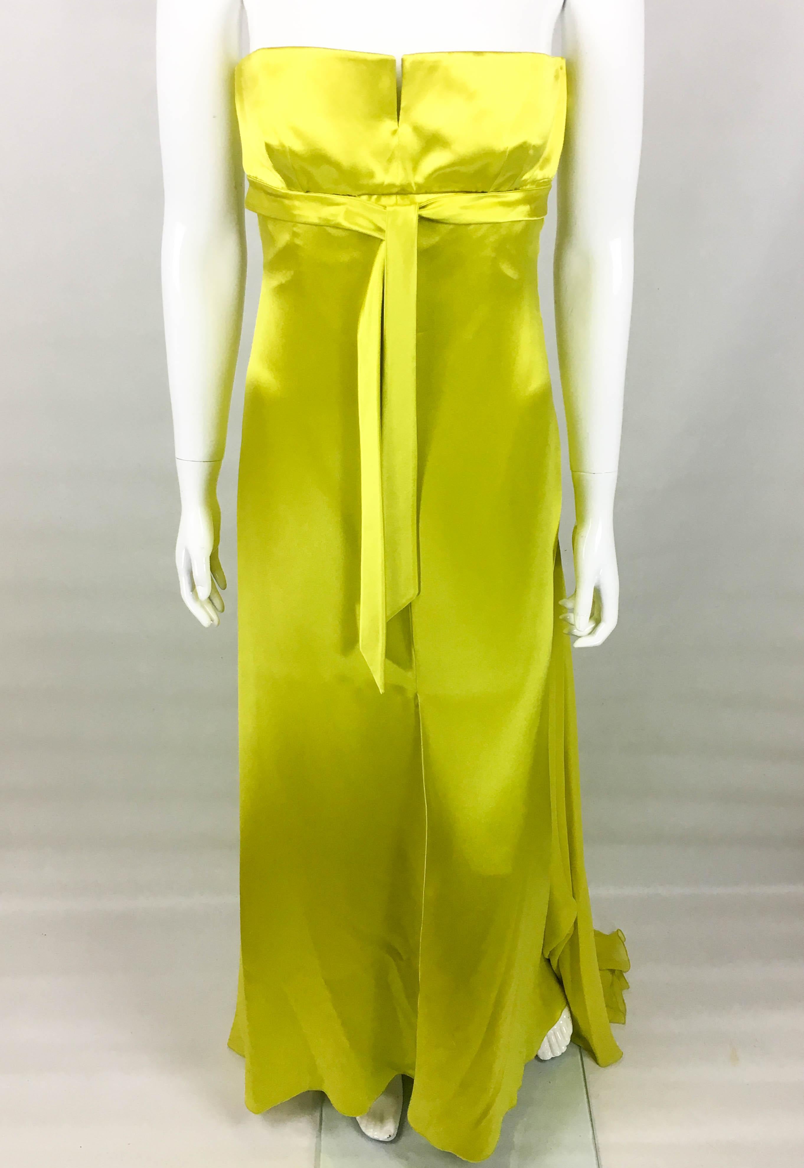 Yellow 1990's Valentino Chartreuse Silk Evening Gown