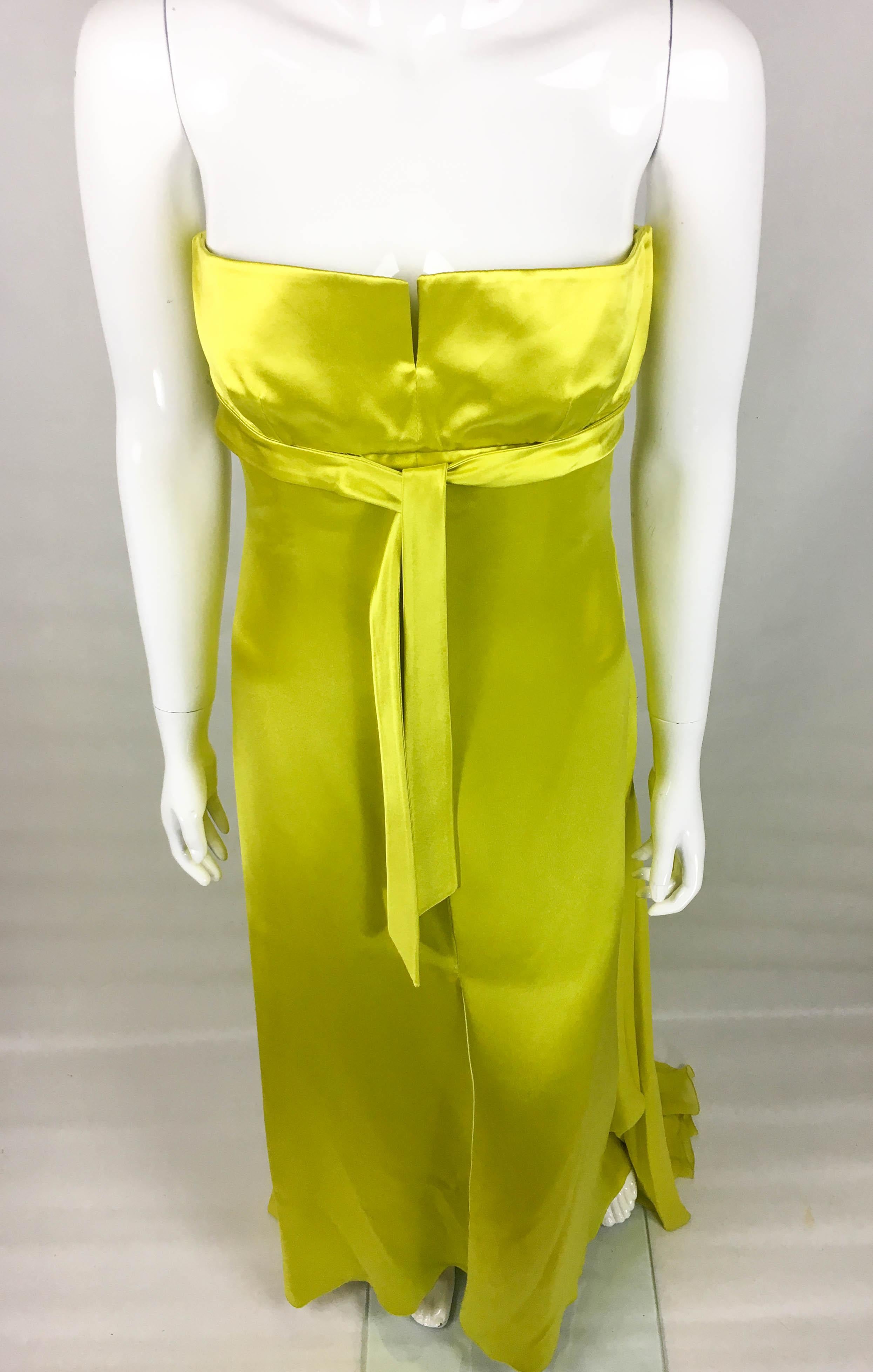 Women's 1990's Valentino Chartreuse Silk Evening Gown
