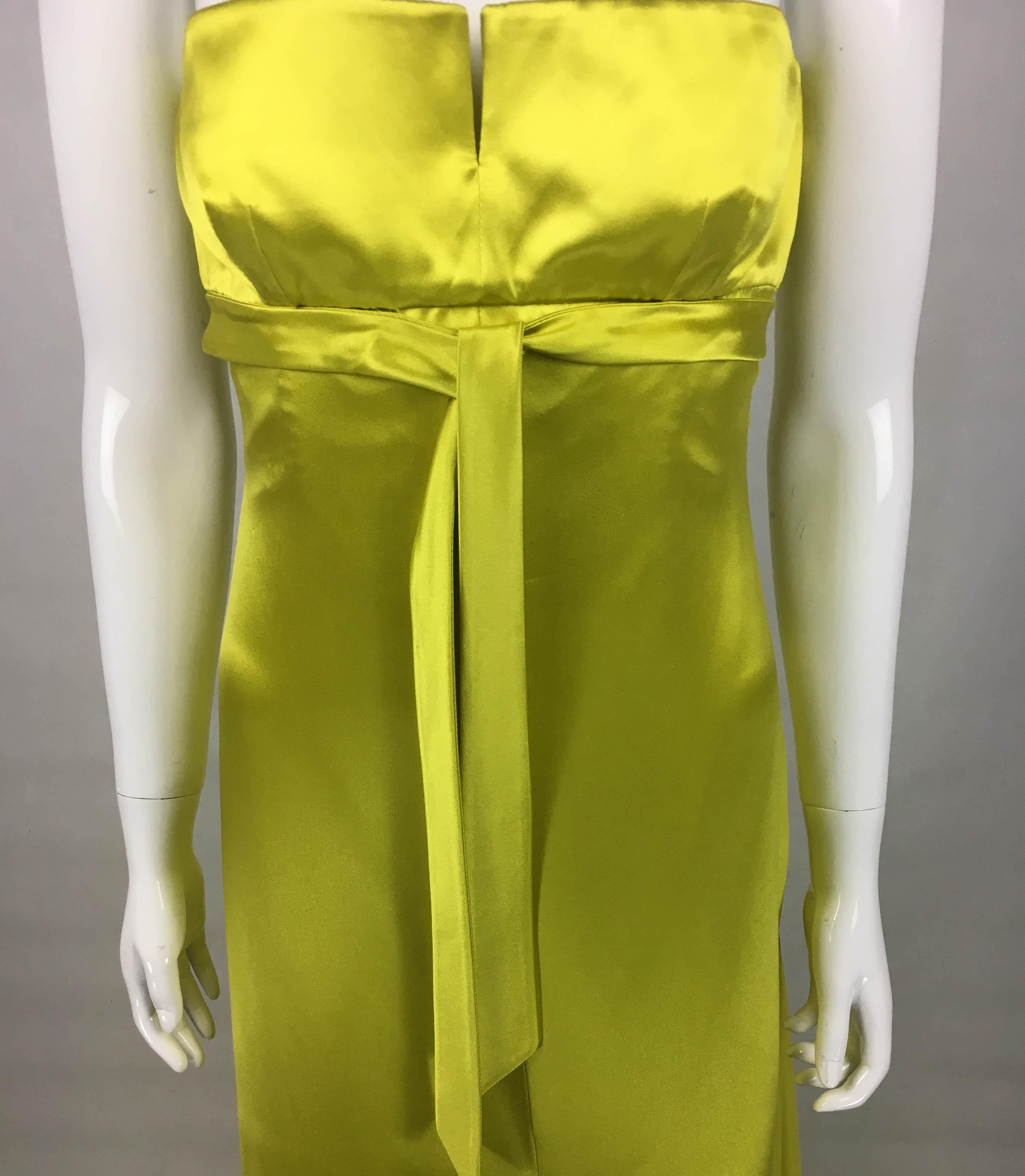 1990's Valentino Chartreuse Silk Evening Gown 1