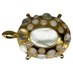 1990s Valentino Couture Gold Tone White Opal Turtle Costume Brooch