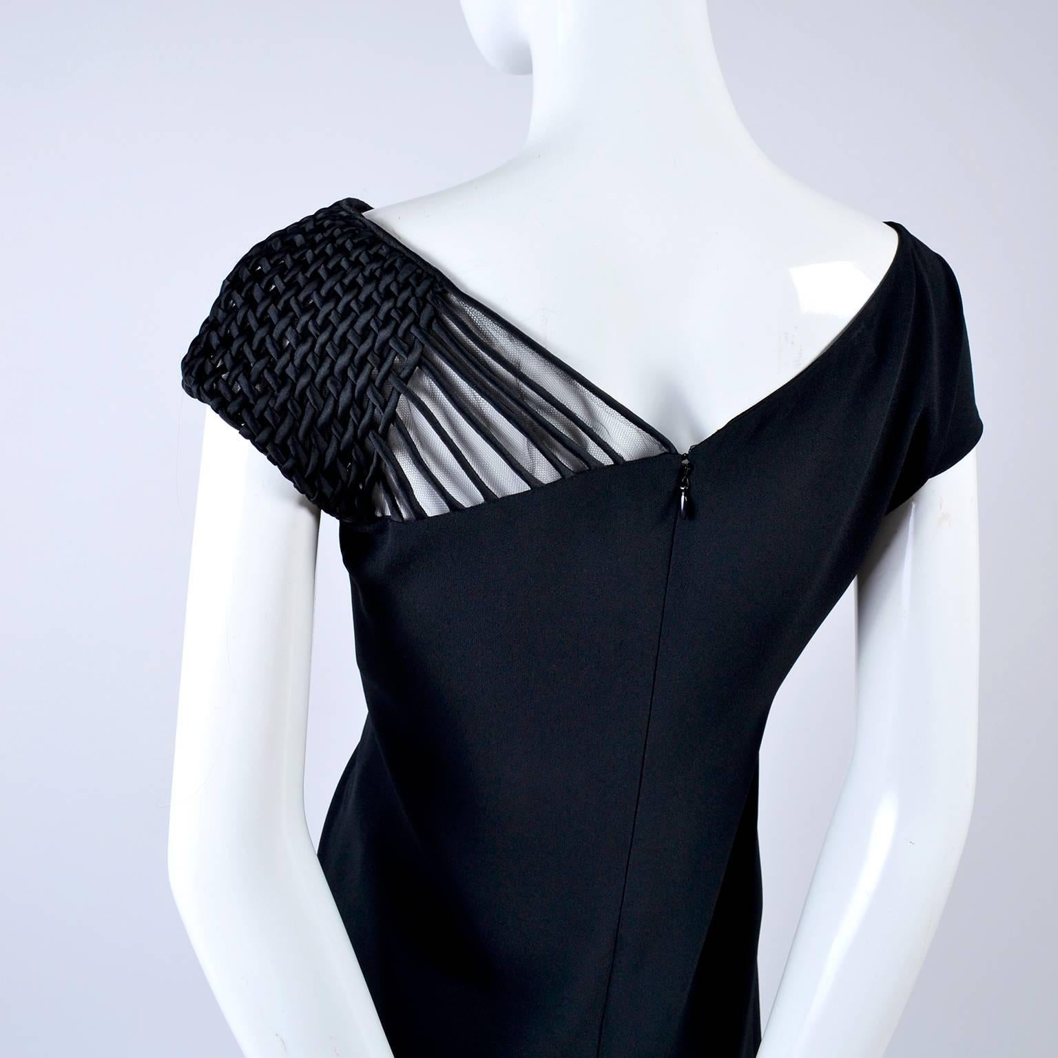 1990s Valentino Dress Black Crepe Evening Gown With Woven Shoulder ...