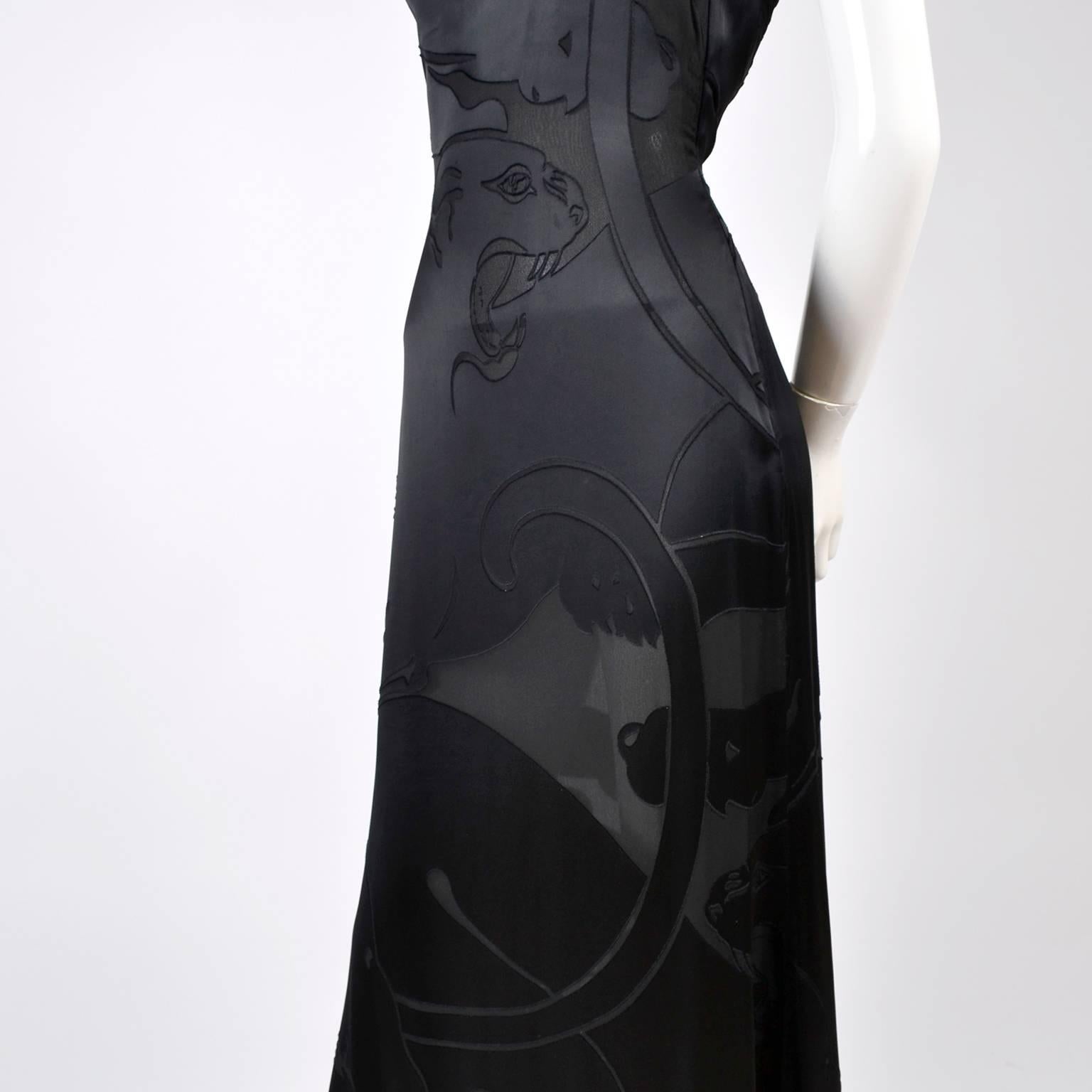 Women's Valentino Black Panther Burnout Silk Jacquard One Shoulder Dress, 1990s