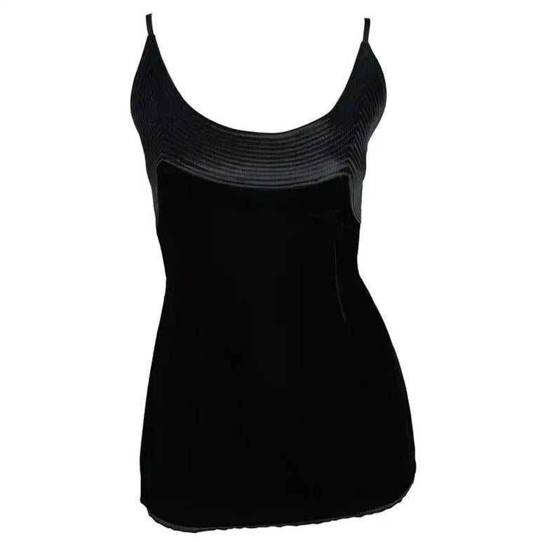 1990s Valentino Garavani Black Velvet Embroidered Tank Top