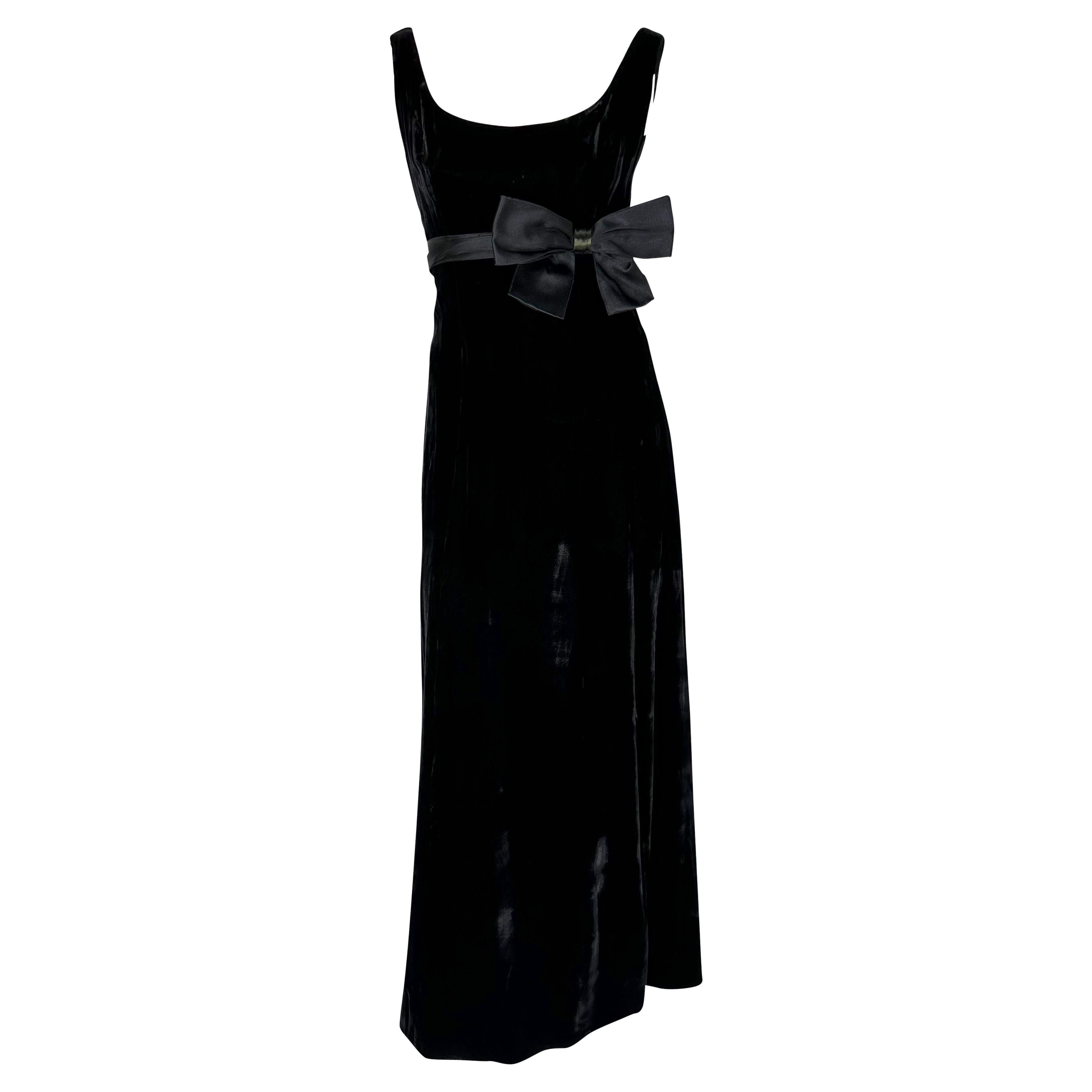1990s Valentino Garavani Black Velvet Satin Bow Flare Sleeveless Evening Gown For Sale