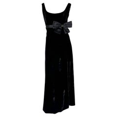 1990s Valentino Garavani Black Velvet Satin Bow Flare Sleeveless Evening Gown