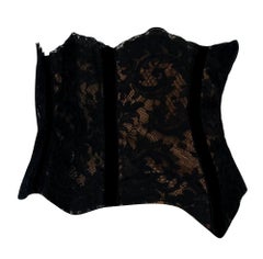 1990s Valentino Garavani Copper Satin Black Lace Overlay Corset Boned Waist Belt