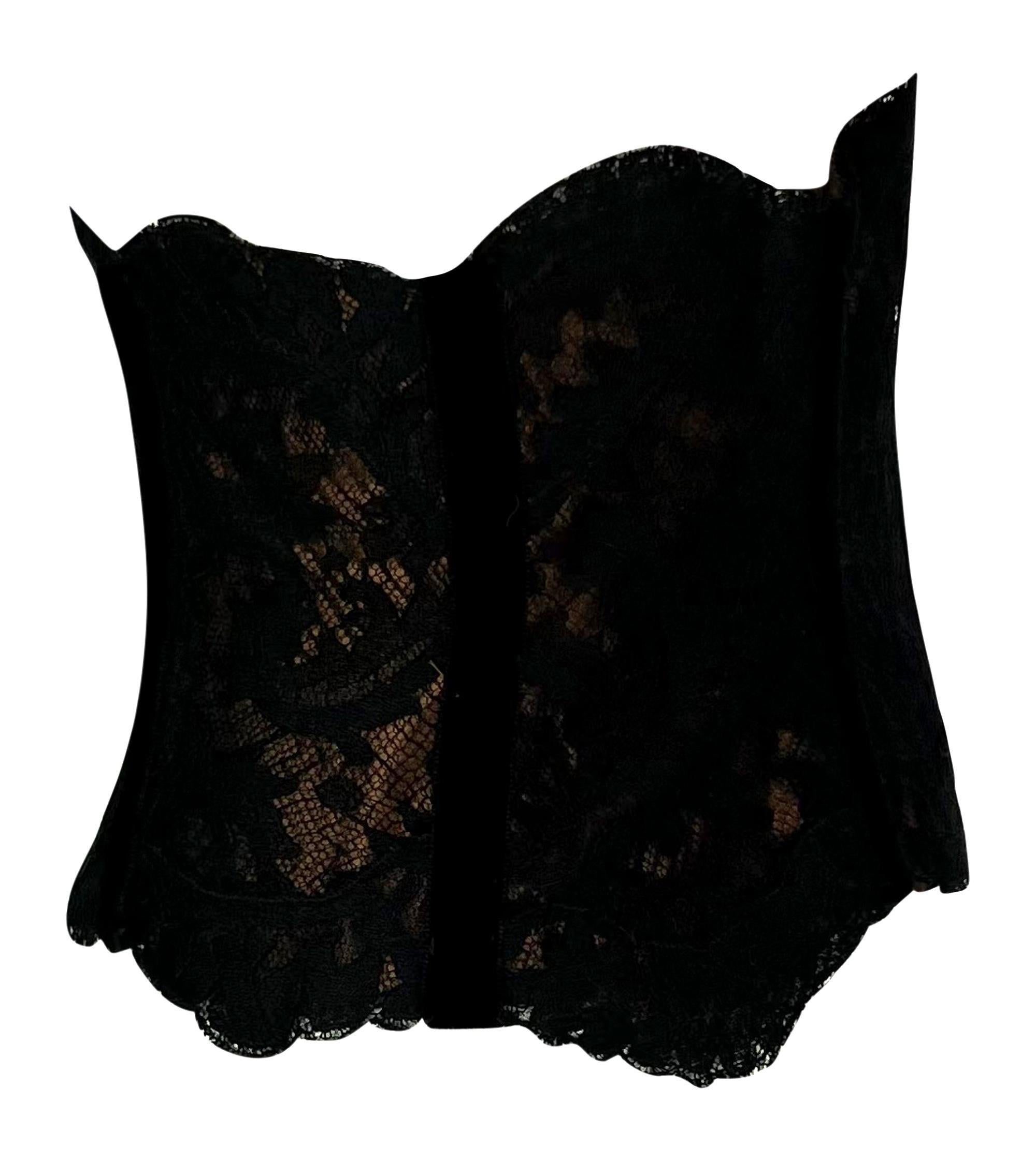 1990er Valentino Garavani Kupfer Satin Schwarz Spitze Overlay Korsett Boned Taille Gürtel Damen im Angebot