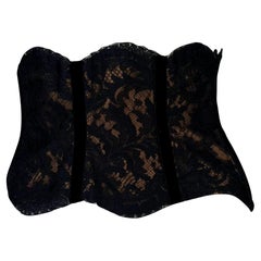1990s Valentino Garavani Copper Satin Black Lace Overlay Corset Boned Waist Belt