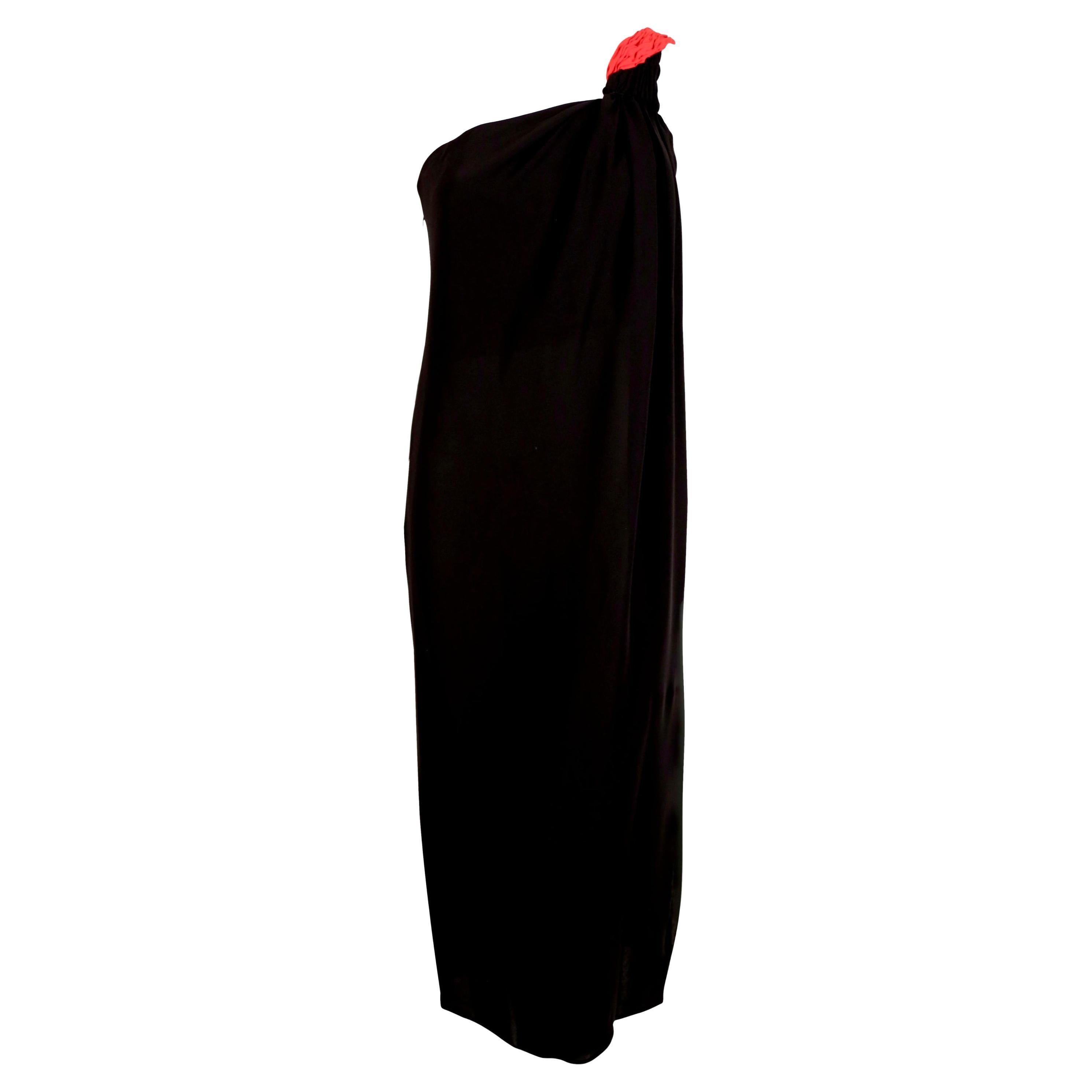 1990's VALENTINO Grecian silk dress with red pleated single shoulder For Sale