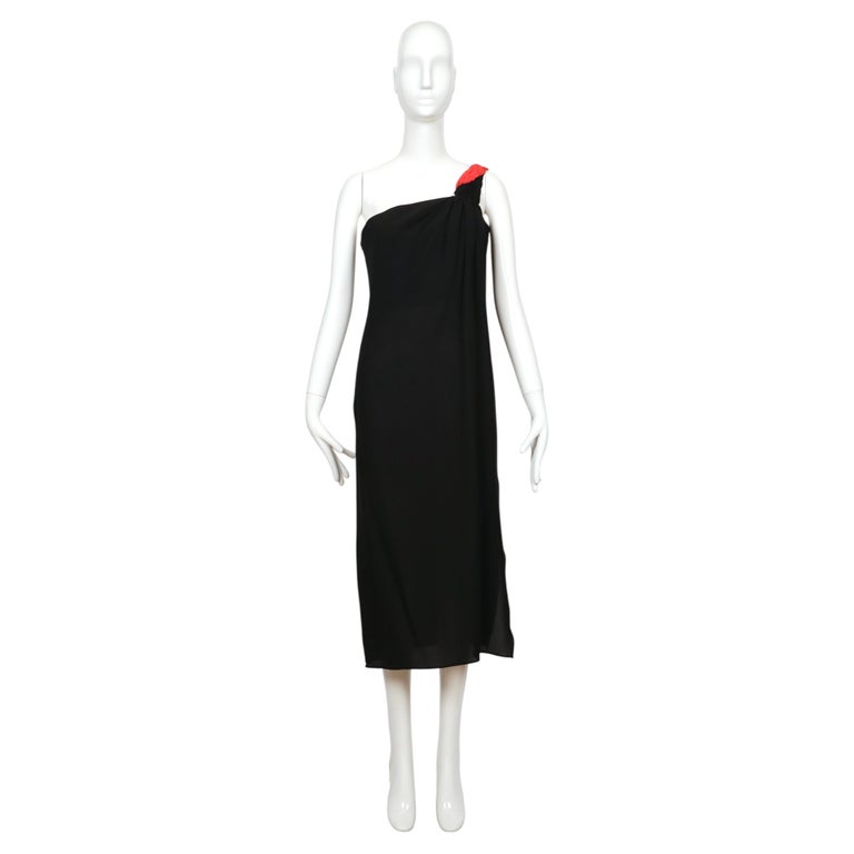 1990's VALENTINO Grecian style silk dress with red pleated single shoulder  For Sale at 1stDibs