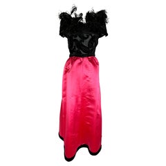 1990s Valentino Haute Couture Pink Silk Satin Strapless Feather Gown