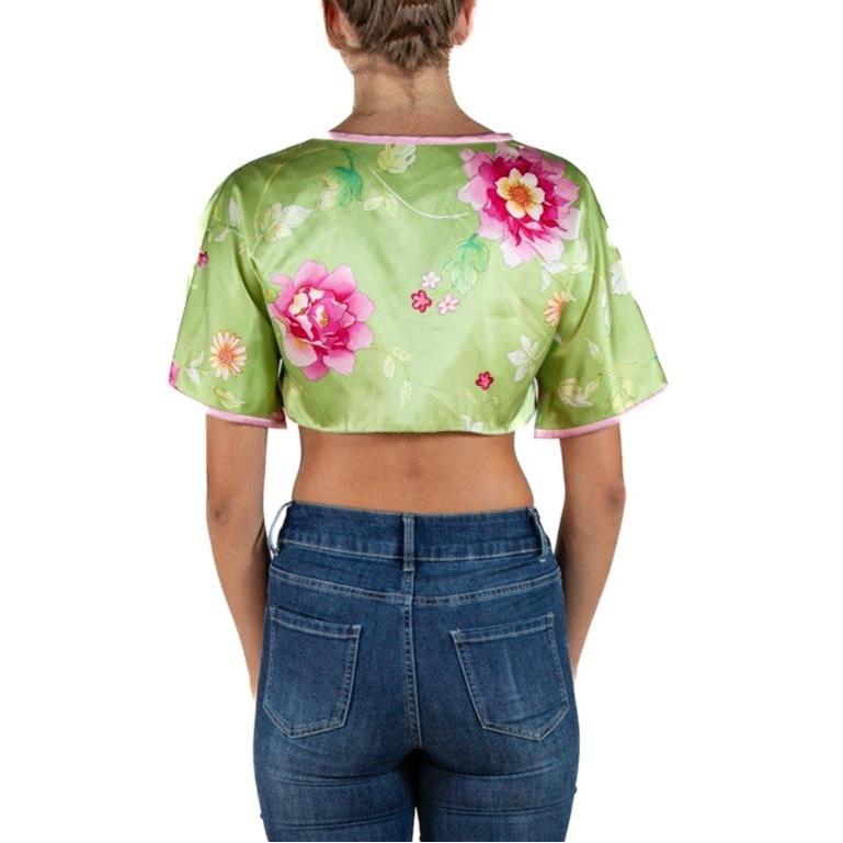 Women's 1990S Valentino Lime Green & Pink Silk Floral Runway Sample Top For Sale