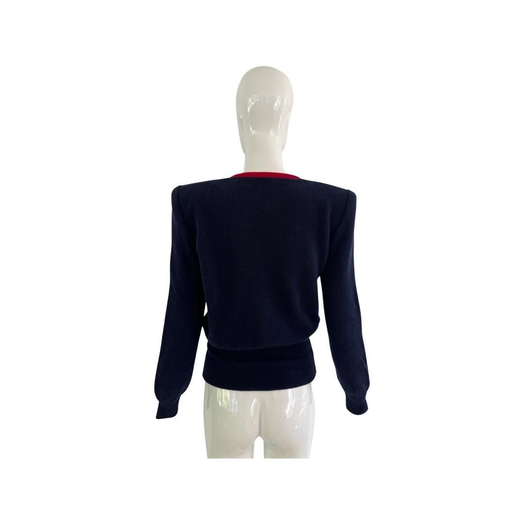 Women's 1990s Valentino Miss V Double Ply Lambswool Navy Sweater For Sale