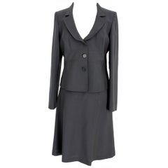 1990s Valentino New Black Wool Evening Skirt Suit Dress
