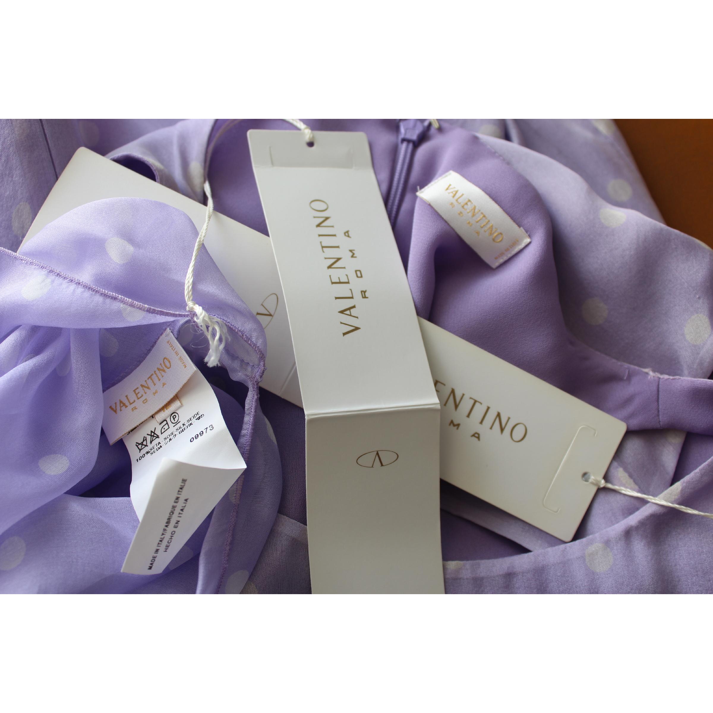 1990s Valentino New Lilac Silk Polka Dot Stole Sheath Evening Dress 4