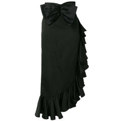 Vintage 1990s Valentino Night Ruffled Asymmetric Black Silk Skirt