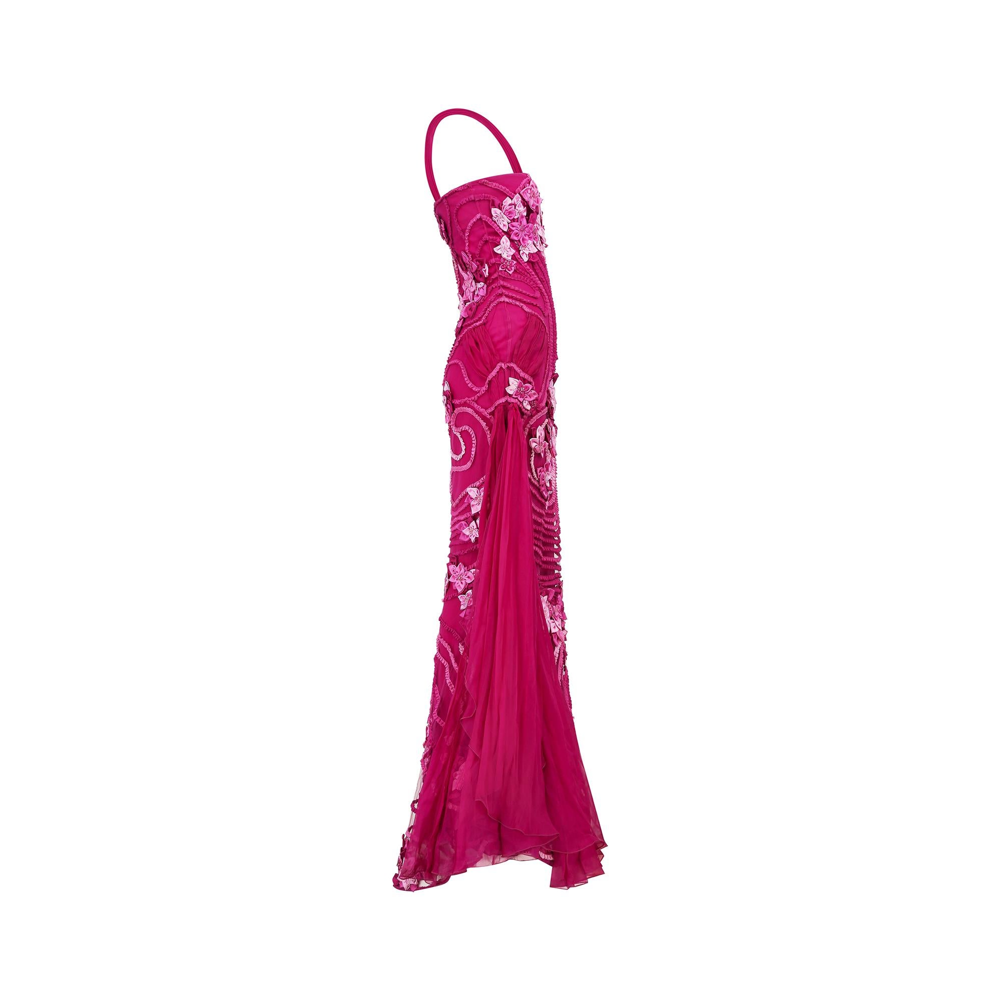 Women's 1990s Valentino Pink Couture Applique Evening Dress For Sale