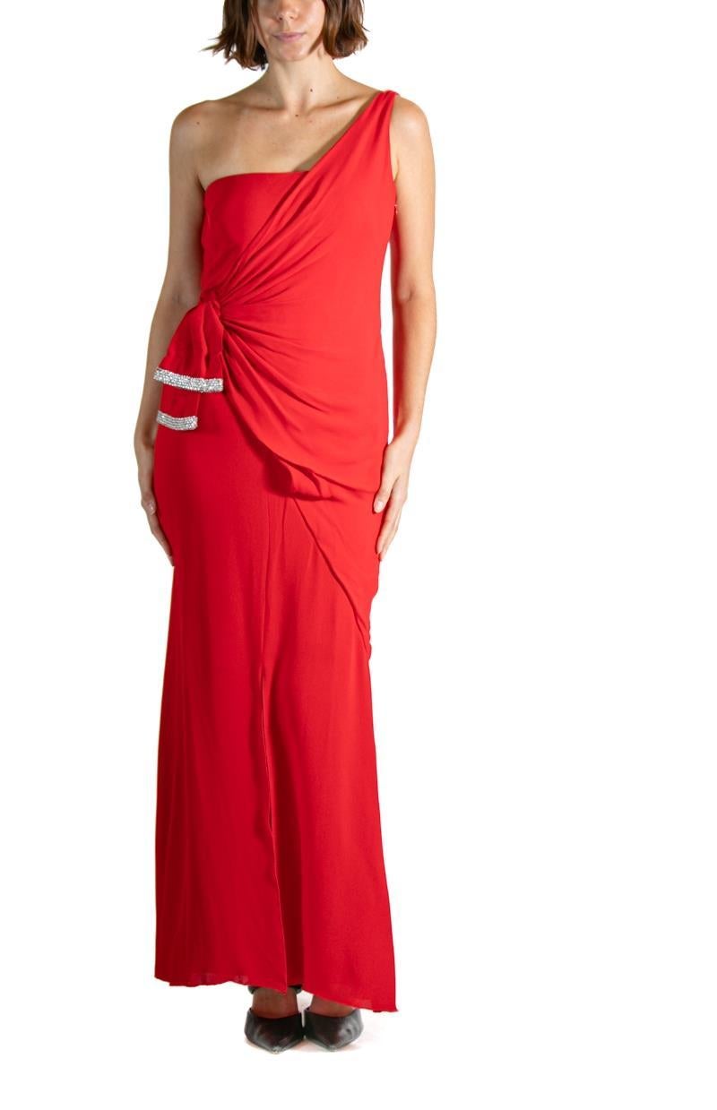 1990S VALENTINO Vestido de seda rojo con tachuelas de cristal en venta 2
