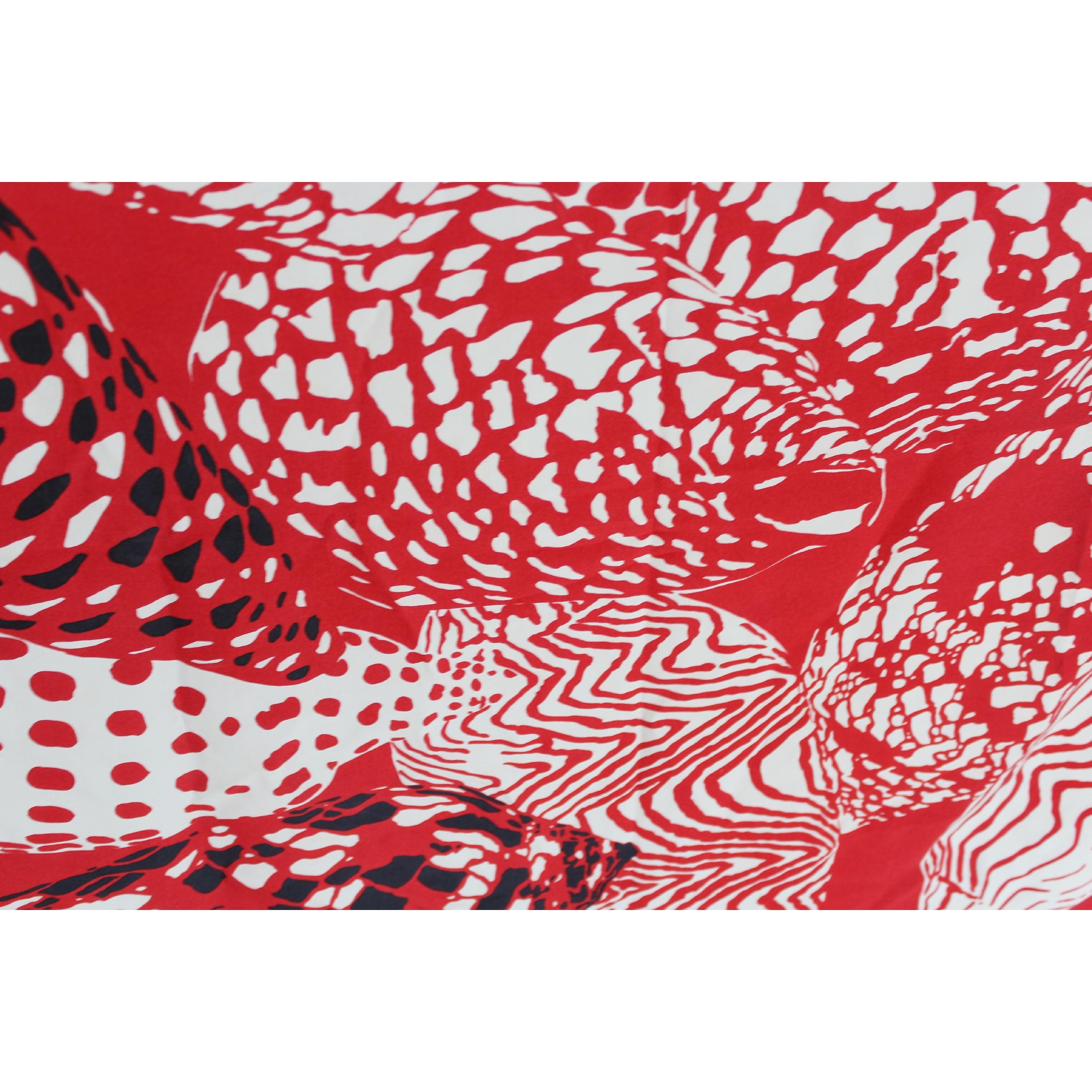 1990s Valentino Red White Silk Geometric Print Scarves Foulard  1