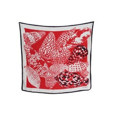 1990s Valentino Red White Silk Geometric Print Scarves Foulard 
